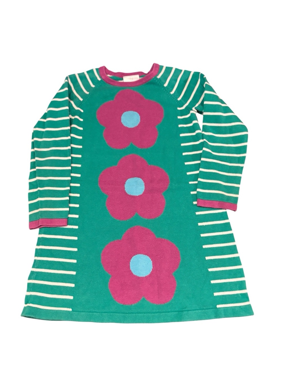 Hanna Andersson Green Floral Stripe Knit Dress, Size 8